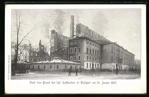 AK Stuttgart, Nach dem Brand des königlichen Hoftheaters 1902