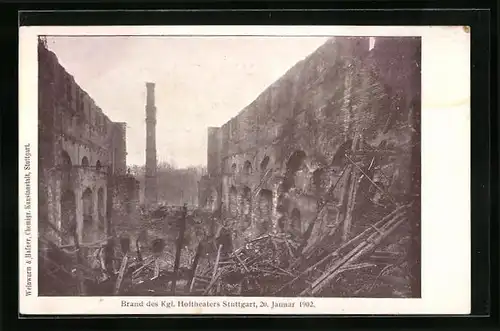 AK Stuttgart, Brand des königlichen Hoftheaters 1902