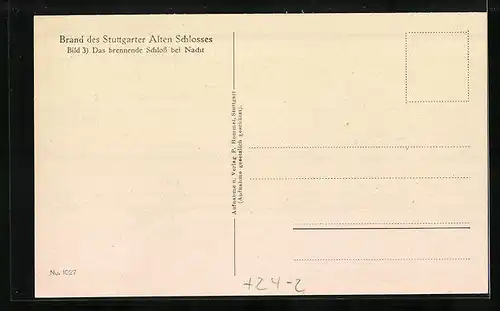 AK Stuttgart, Brand des Alten Schlosses Das brennende Schloss bei Nacht