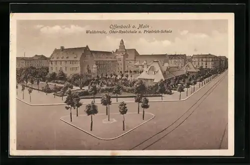 AK Offenbach a. Main, Waldstrasse mit Ober-Realschule und Friedrich-Schule
