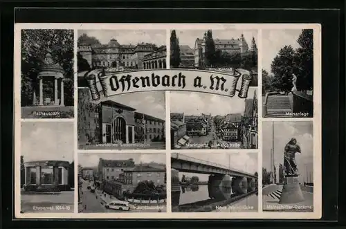AK Offenbach a. M., Deutsches Ledermuseum, Hauptbahnhof, Mainanlage