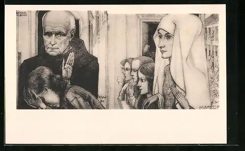 Künstler-AK Jan Toorop: Fragment uit `t offer, Geistlicher mit Gläubigen