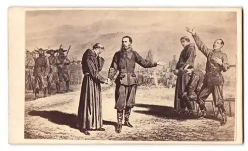 Fotografie unbekannter Fotograf und Ort, Erschiessung Kaiser Maximilian von Mexico durch seine Soldaten, 1867