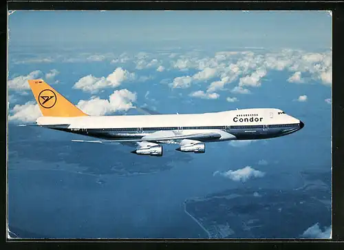 AK Flugzeug der Condor Jumbo-Jet Boeing 747-200 in der Luft