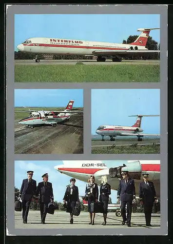 AK DDR, Flugzeuge der Interflug in der Luft und auf dem Landeplatz, Crew