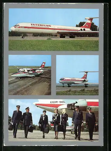 AK DDR, Flugzeuge der Interflug in der Luft und auf dem Landeplatz, Crew