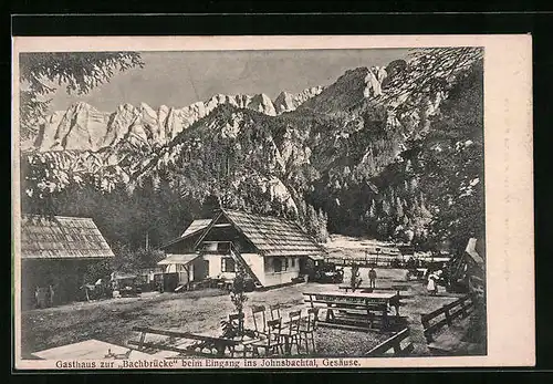 AK Johnsbach, Gasthaus zur Bachbrücke beim Eingang ins Johnsbachtal