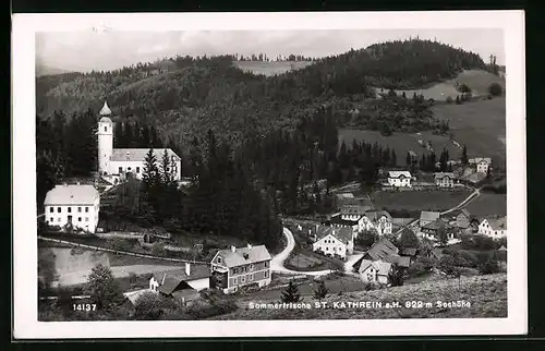 AK St. Kathrein, Ortspartie mit Kirche