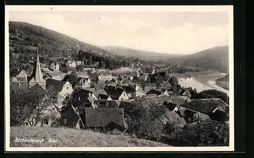 AK Neckarsteinach, Totalansicht mit Fluss