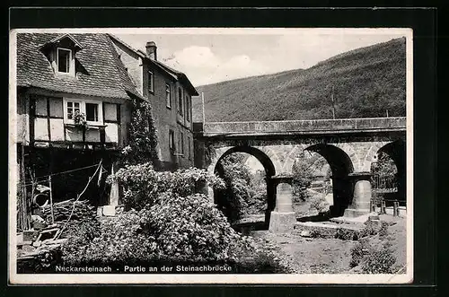 AK Neckarsteinach, Partie an der Steinachbrücke