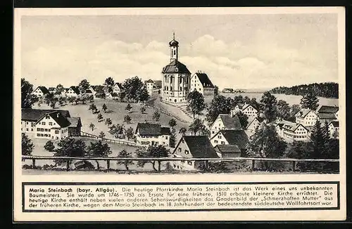 AK Maria Steinbach /bayr. Allgäu, Teilansicht mit Pfarrkirche