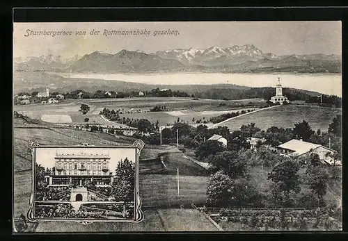 AK Starnbergersee, Hotel-Restaurant Rottmannshöhe, Panorama