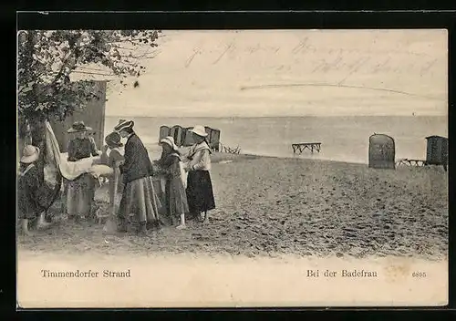 AK Timmendorfer Strand, bei der Badefrau am Strand