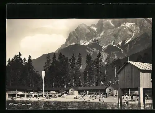 AK Eibsee, Strandbad mit Hotel und Bergen