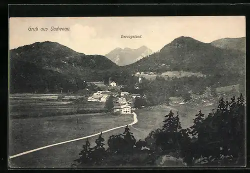 AK Jachenau, Totalansicht mit Berglandschaft