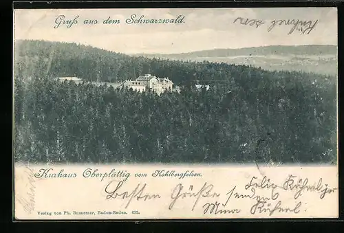 AK Bühl, Hotel-Kurhaus Oberplättig vom Kohlbergfelsen