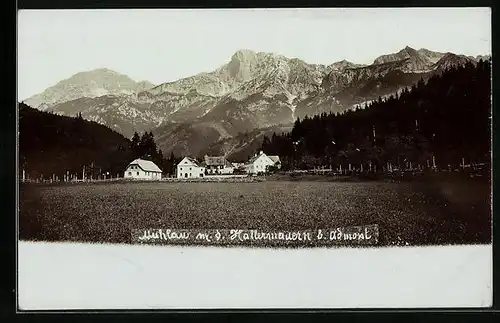 AK Mühlau, Blick vom Dorfrandaus mit Hallermauern