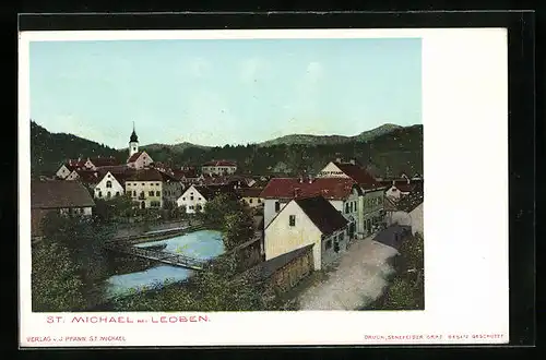 AK St. Michael /Leoben, Blick über Stadtdächer