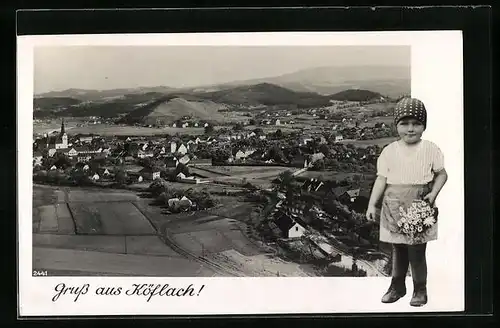 AK Köflach, Mädchen mit Blumen, Ortspartie