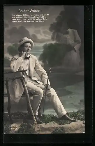Foto-AK R & K / L: An der Weser denkt ein Mann an seine Liebste