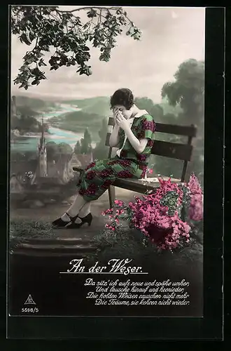 Foto-AK Photochemie Berlin Nr. 5598 /5: Junge Frau weint bitterlich an der Weser