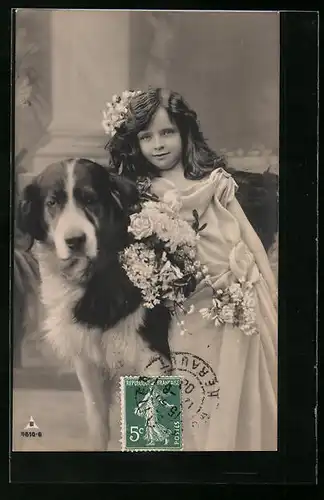 Foto-AK Photochemie Berlin Nr. 4510-5: Mädchen in weissem Kleid mit Hund