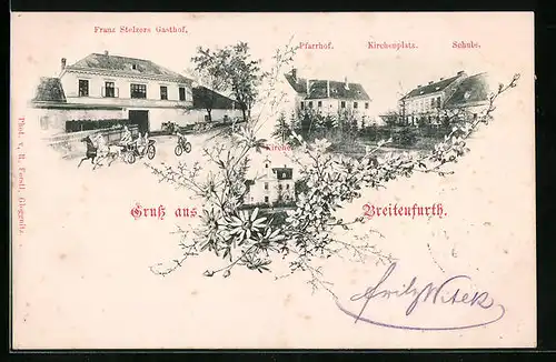 AK Breitenfurth, Franz Stelzers Gasthof, Kirchenplatz mit Pfarrhof und Schule