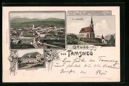 AK Tamsweg, Gasthaus Post, Kirche St. Leonhart