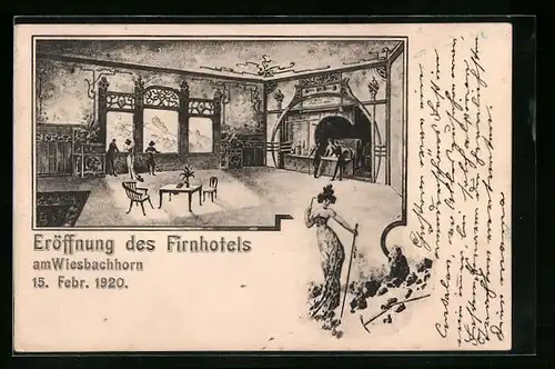 Künstler-AK Salzburg, Ballfest des DÖV am 15.02.1900 im Curhaus, Eröffnung des Firnhotels am Wiesbachhorn