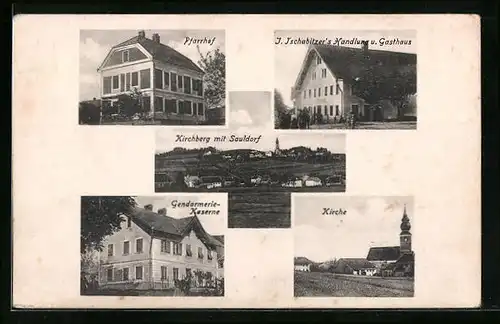 AK Kirschberg bei Sauldorf, Pfarrhof, I. Ischabitzer`s Handlung und Gasthaus, Gendarmerie-Kaserne