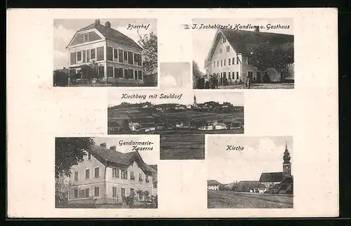 AK Kirschberg bei Sauldorf, Pfarrhof, I. Ischabitzer`s Handlung und Gasthaus, Gendarmerie-Kaserne