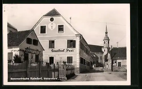 AK Kaindorf, Strassenpartie mit Gasthof Post und Geschäft