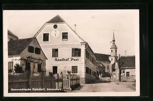 AK Kaindorf, Strassenpartie mit Gasthof Post