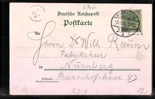 Vorläufer-Lithographie Heidelberg, 1895, Gasthaus Molkenkur, Bergbahn