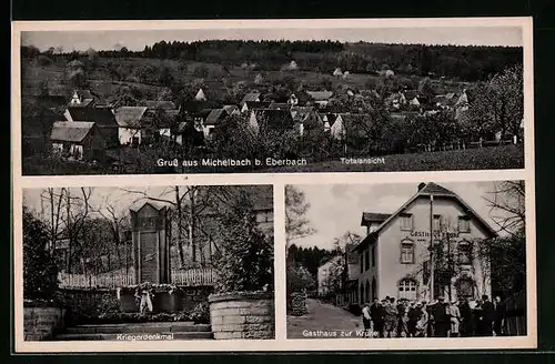AK Michelbach b. Eberbach, Gasthaus zur Krone, Totalansicht, Kriegerdenkmal