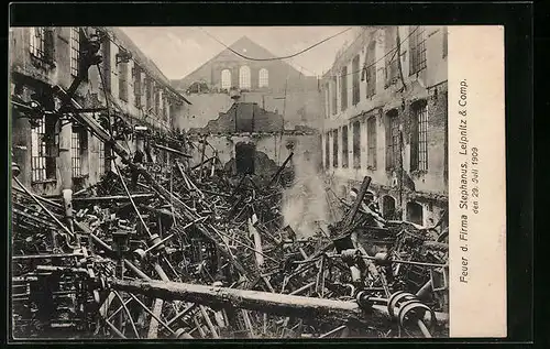 AK Seifhennersdorf, Feuer der Firma Stephanus, Leipnitz & Comp. 1909