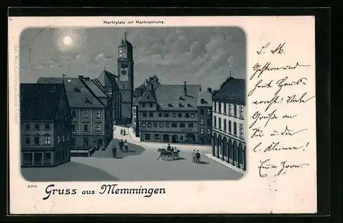 Mondschein-Lithographie Memmingen, Marktplatz mit Martinskirche