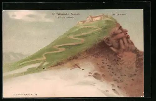 Lithographie Killinger Nr. 103: Ein Geologischer Faulpelz, Das Faulhorn, Berg mit Gesicht / Berggesichter
