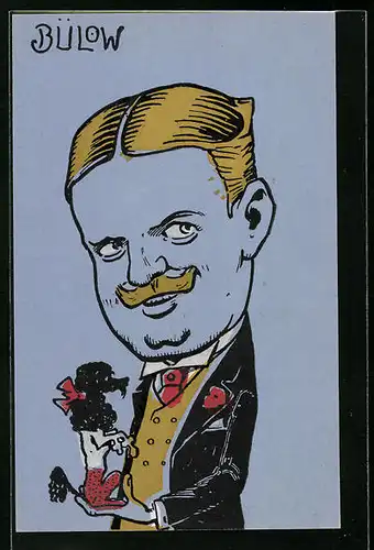 AK Karikatur von Reichskanzler Bülow mit einem Pudel