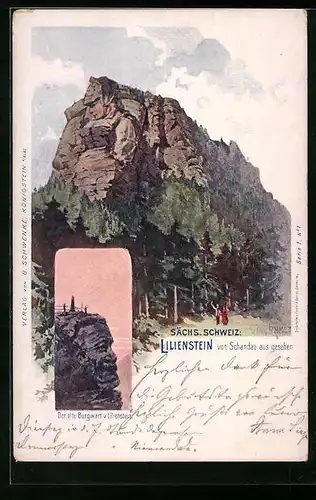 Lithographie Schwenke Ser. 1 Nr. 1: Schandau /Sächs. Schweiz, Lilienstein, Der alte Burgwart, Berggesichter