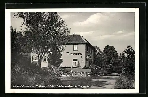 AK Waldkatzenbach /Odenwald, Blick gegen Wintersportplatz mit Turmschänke