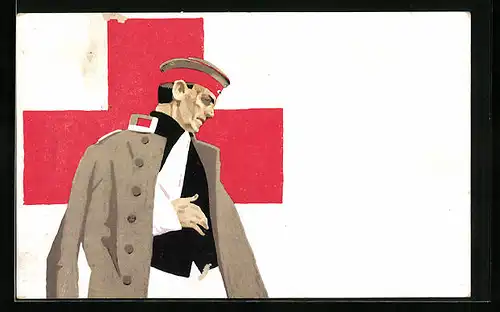 Künstler-AK Ludwig Hohlwein: Rotes Kreuz, Verwundeter Soldat in Uniform