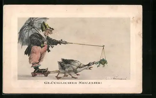 AK Landstreicher auf Gänse-Gespann