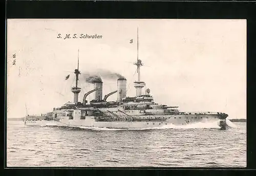 AK Kriegsschiff SMS Schwaben in See stechend