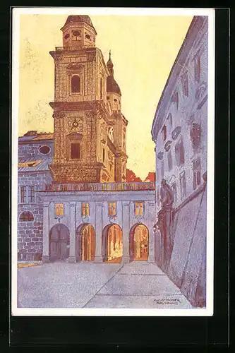 Künstler-AK Salzburg, Teilansicht Dom von Salzburg