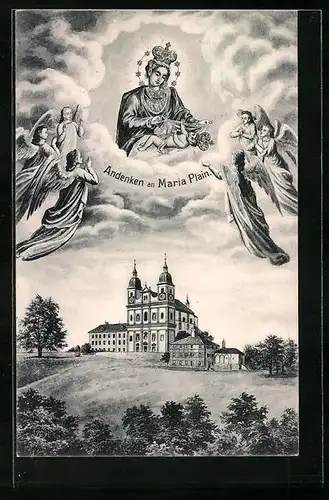 AK Maria Plain, Wallfahrtskirche, Darstellung von Engeln zum Himmel aufsteigend zur Maria
