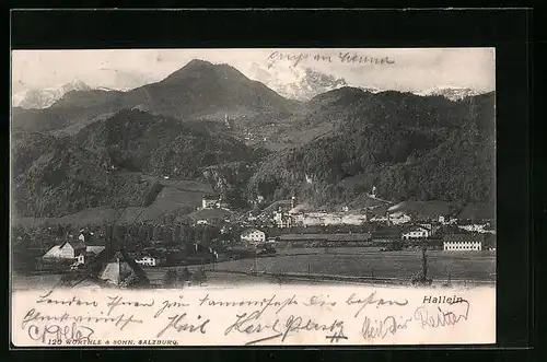 AK Hallein, Ortsansicht mit Bergen