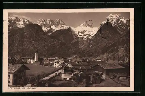 AK Lofer, Ortsansicht mit Steinbergen
