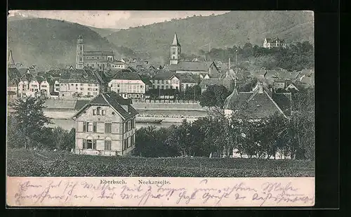 AK Eberbach /Neckar, mit Boot und Ortsansicht