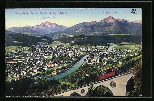 AK Innsbruck, Teilansicht mit Hungerburgbahn gegen Süden mit Series und Saile